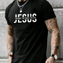 Summer men's 100% pure cotton casual loose fit Jesus Way truth life letter printed round neck short sleeved T-shirt top