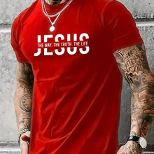 Summer men's 100% pure cotton casual loose fit Jesus Way truth life letter printed round neck short sleeved T-shirt top
