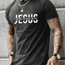 Summer men's 100% pure cotton casual loose fit Jesus Way truth life letter printed round neck short sleeved T-shirt top