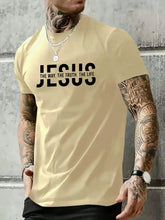 Summer men's 100% pure cotton casual loose fit Jesus Way truth life letter printed round neck short sleeved T-shirt top
